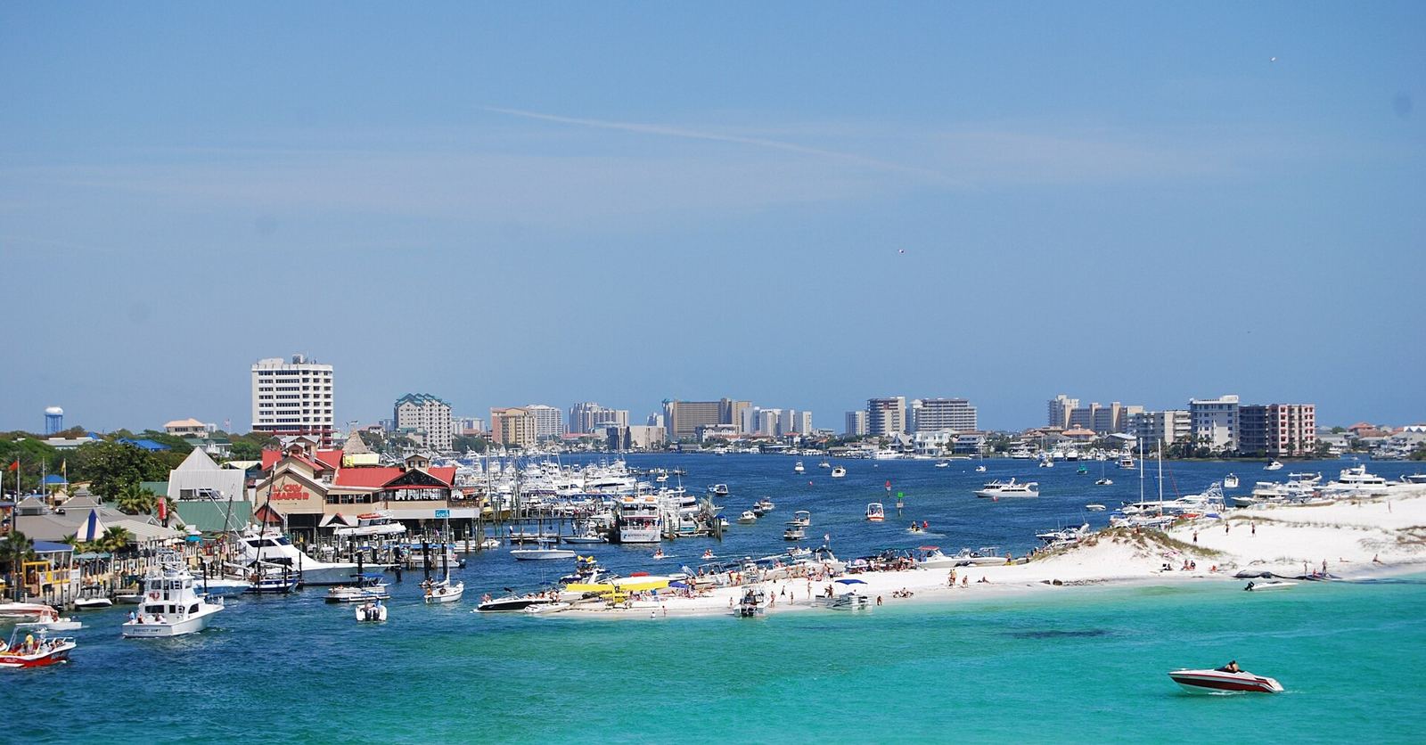 Panoramic view of Destin, Florida from the harbor